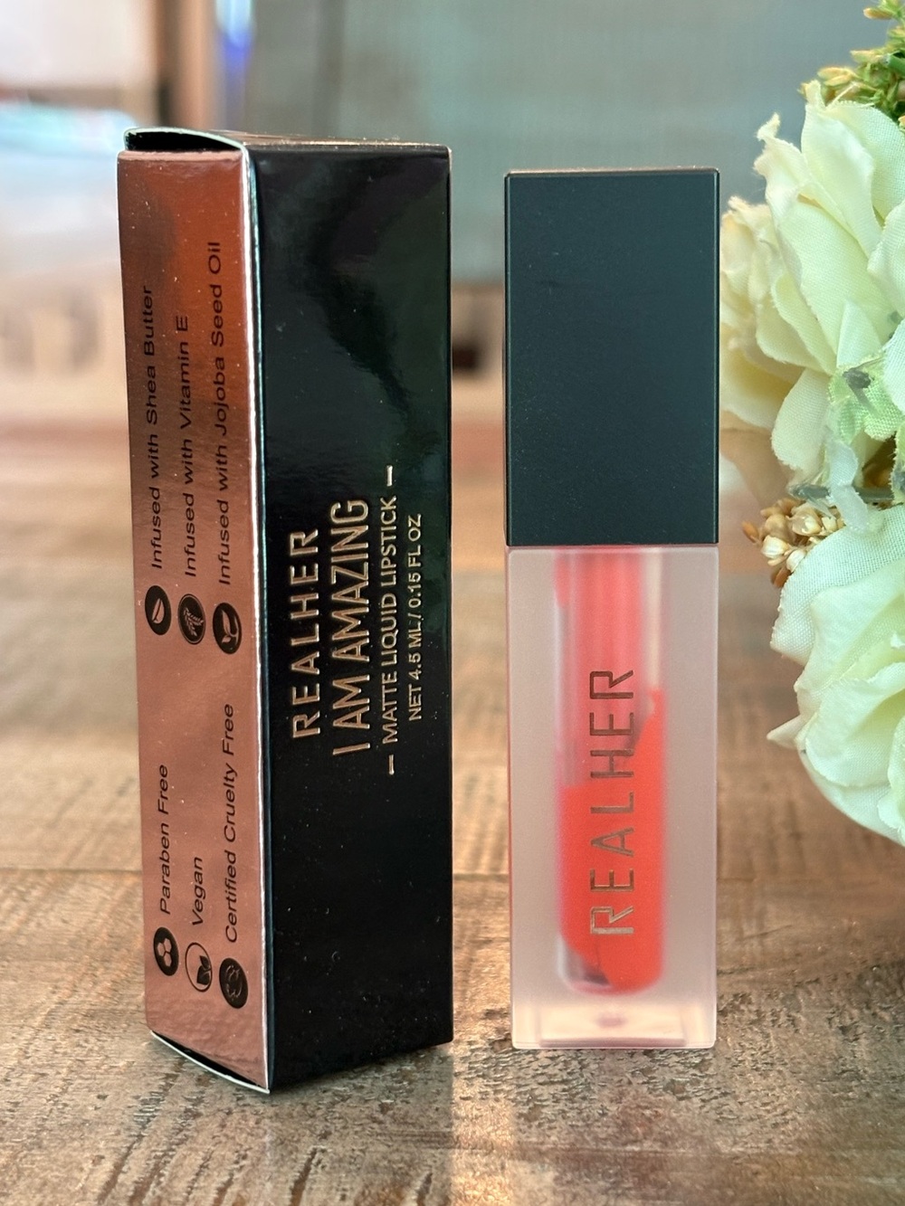 New REALHER Matte LIQUID LIPSTICK in I AM AMAZING {Orange Red}
